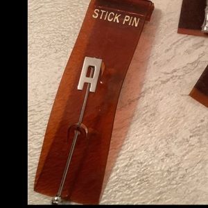 New vintage A block sans serif monogram initial stick pin broom